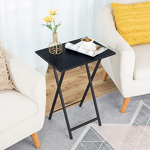 Set of 2 Folding TV Tray Tables, Marble and Gold D6806