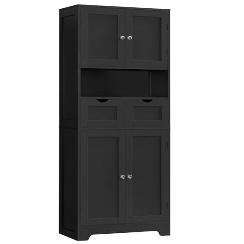 White Tall Bathroom Cabinet with 2 Drawers & 2 Adjustable Shelves & 4 Doors Q454452