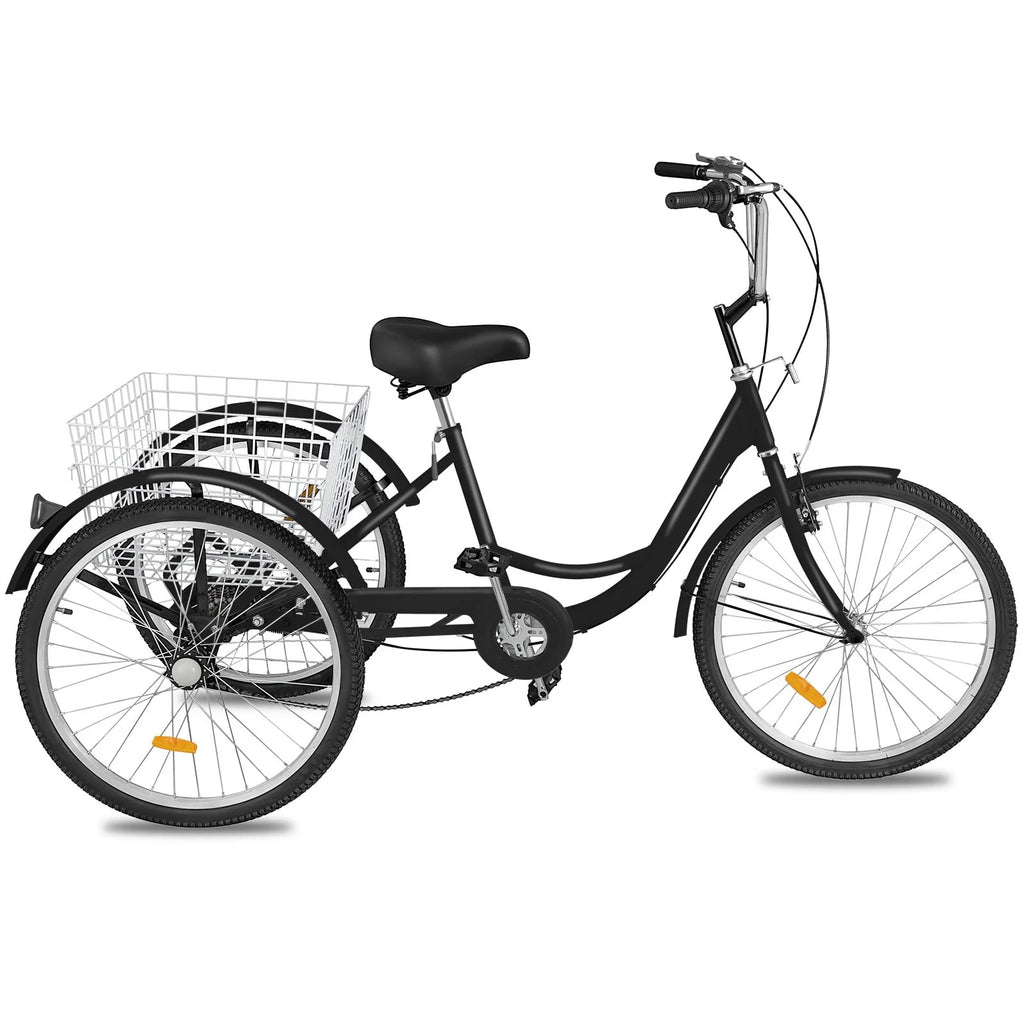 7-Speed 3 Wheel Adult Tricycle 24'' Yellow with Large Basket Z799