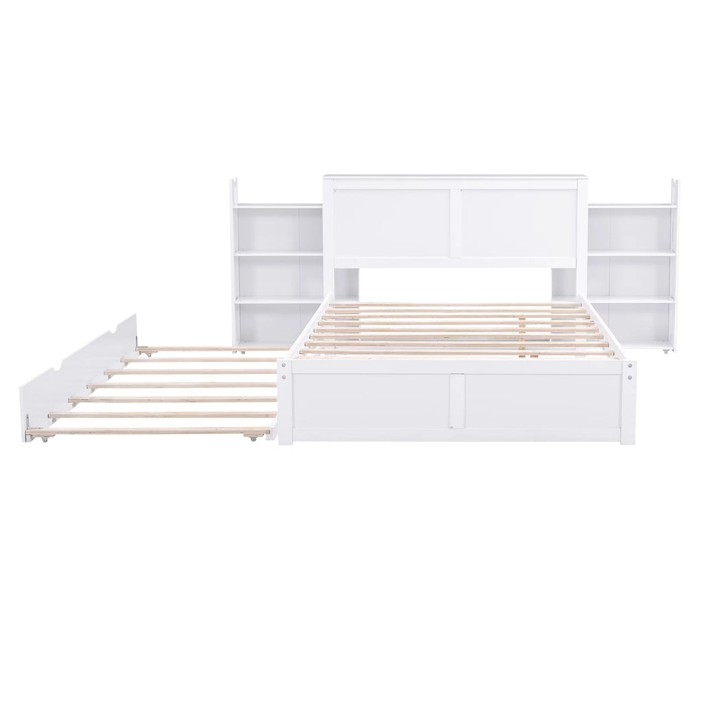 Full Size Wood Platform Bed with Trundle and Storage S48337