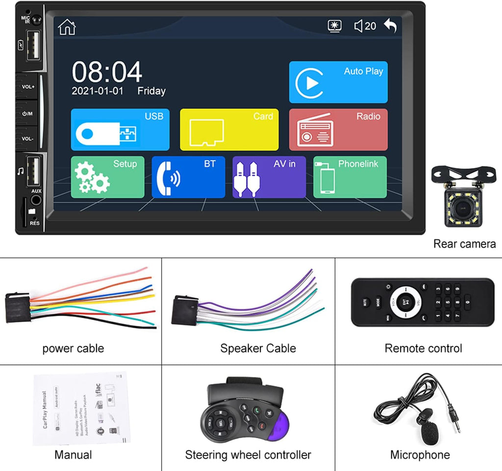 Double Din 7 Inch Touch Screen Car Stereo with Rear View Camera G11126