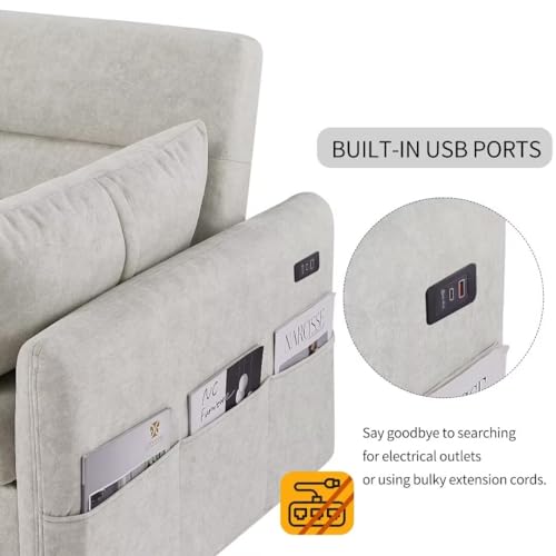 Pull Out Sleep Sofa Couch with Adjustable Backrest, USB Port, 2 Pillows H7345