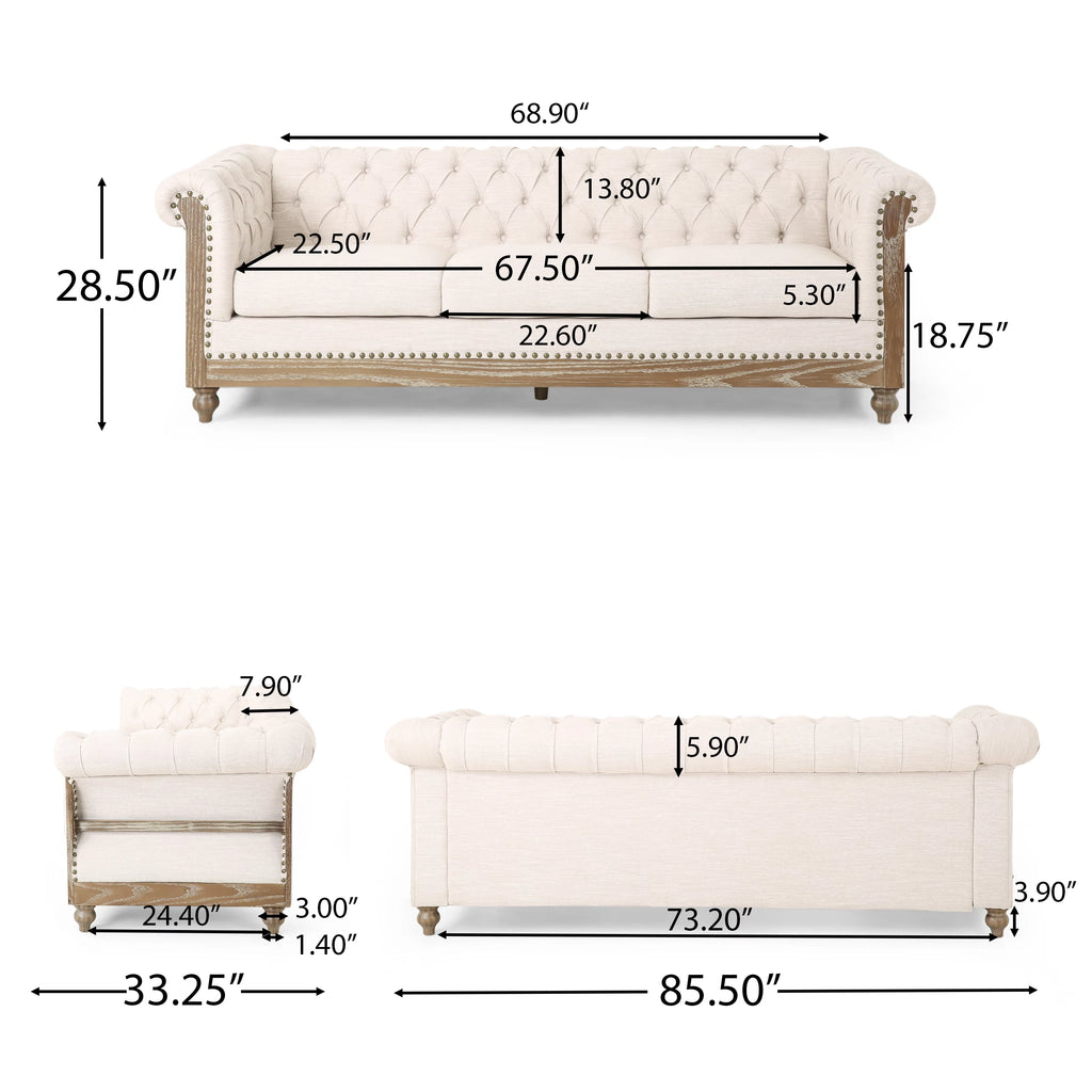 Beige Fabric Tufted 3 Seater Sofa V259793