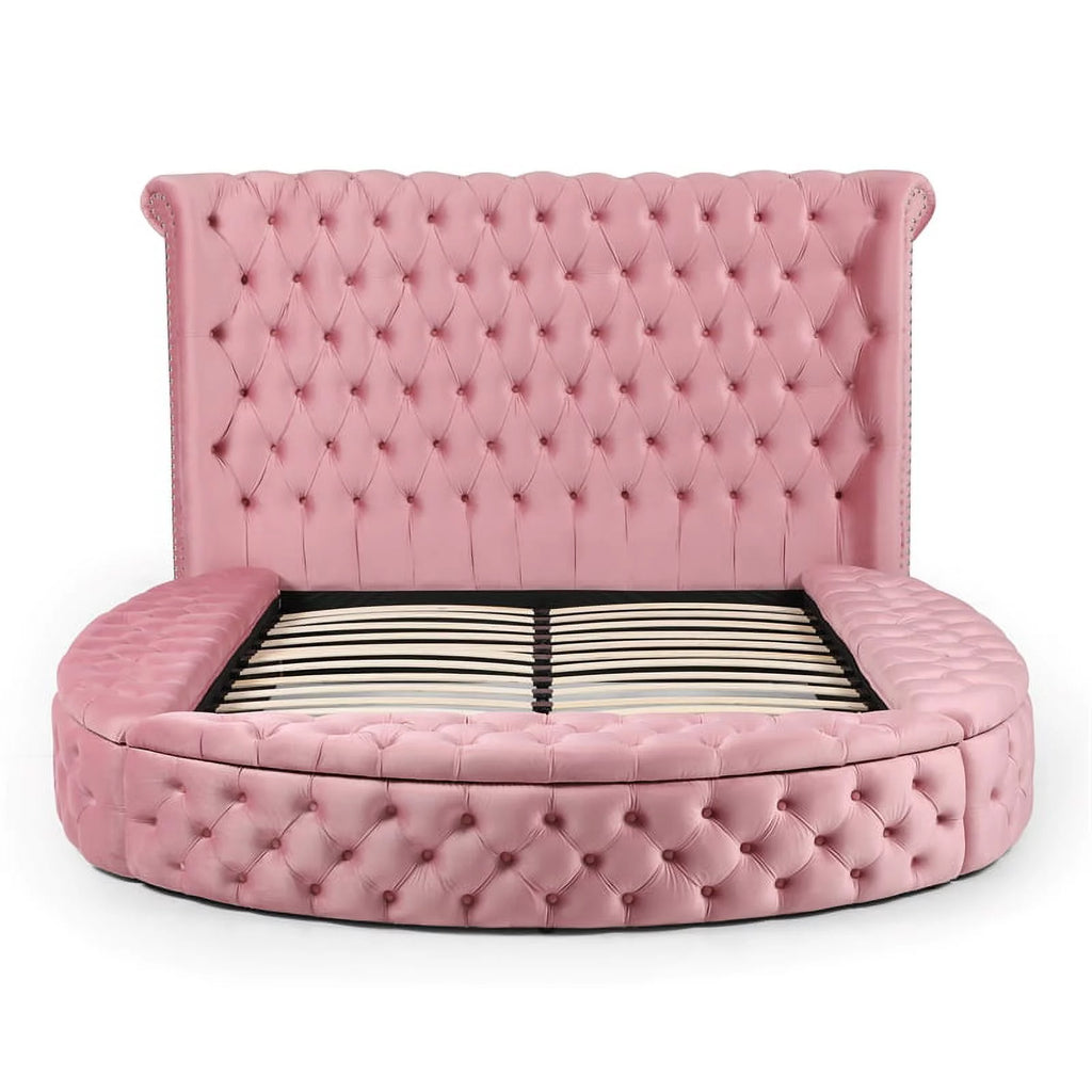 Pink Velvet Upholstered King Bed A909036