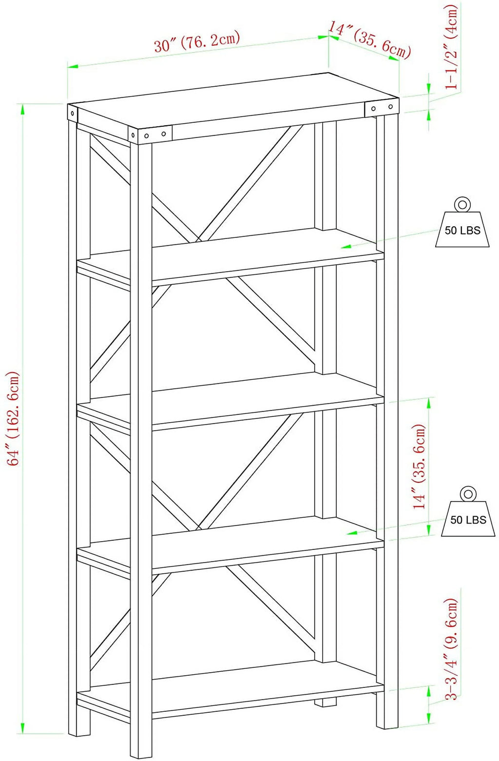 64 Inch Sable Grey Metal X-Back Bookshelf J7354