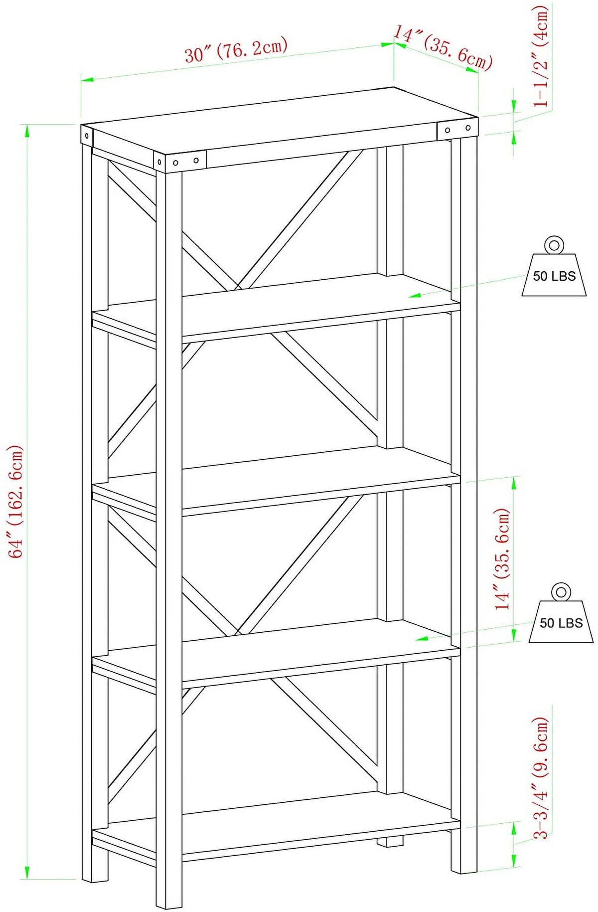64 Inch Sable Grey Metal X-Back Bookshelf J7354