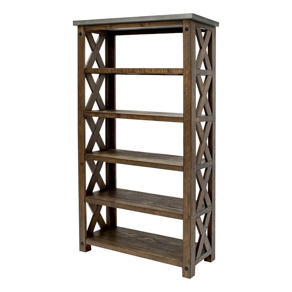 Open Wood Bookcase Shelving Brown Concrete Top E993