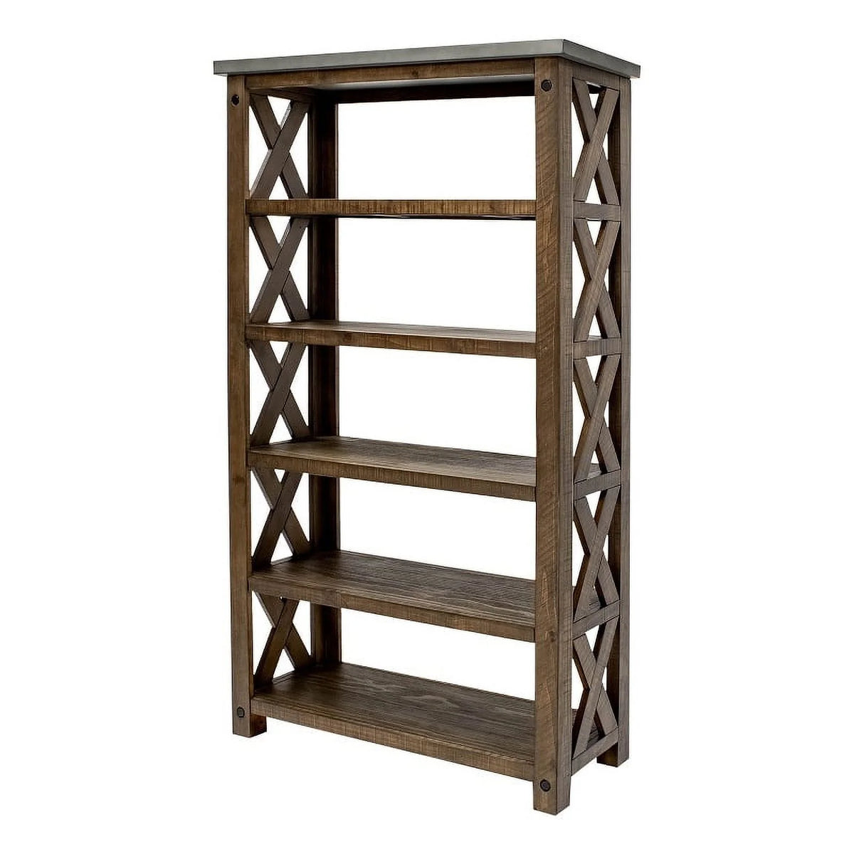 Open Wood Bookcase Shelving Brown Concrete Top E993