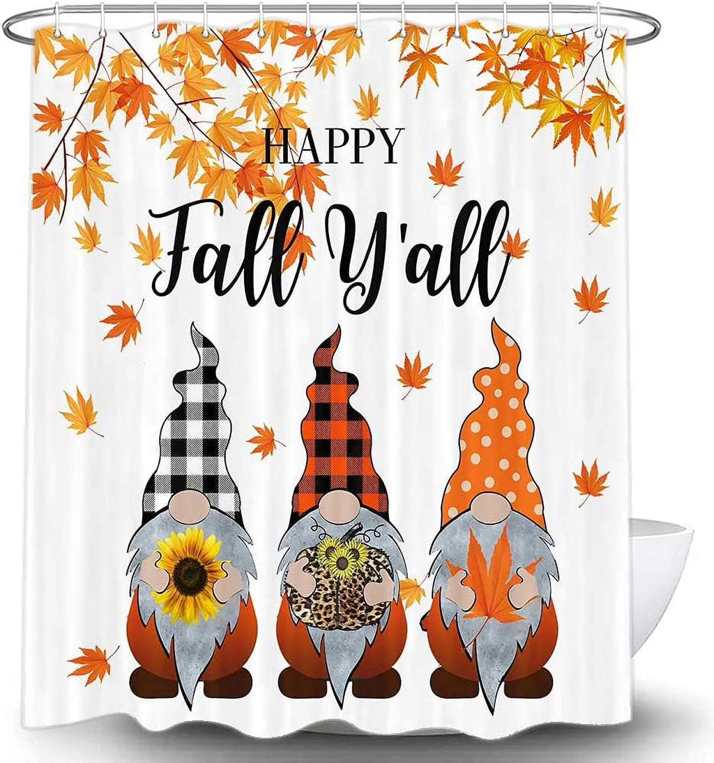 Fall Gnomes Fabric Shower Curtain Set with Hooks 72X72" A531909