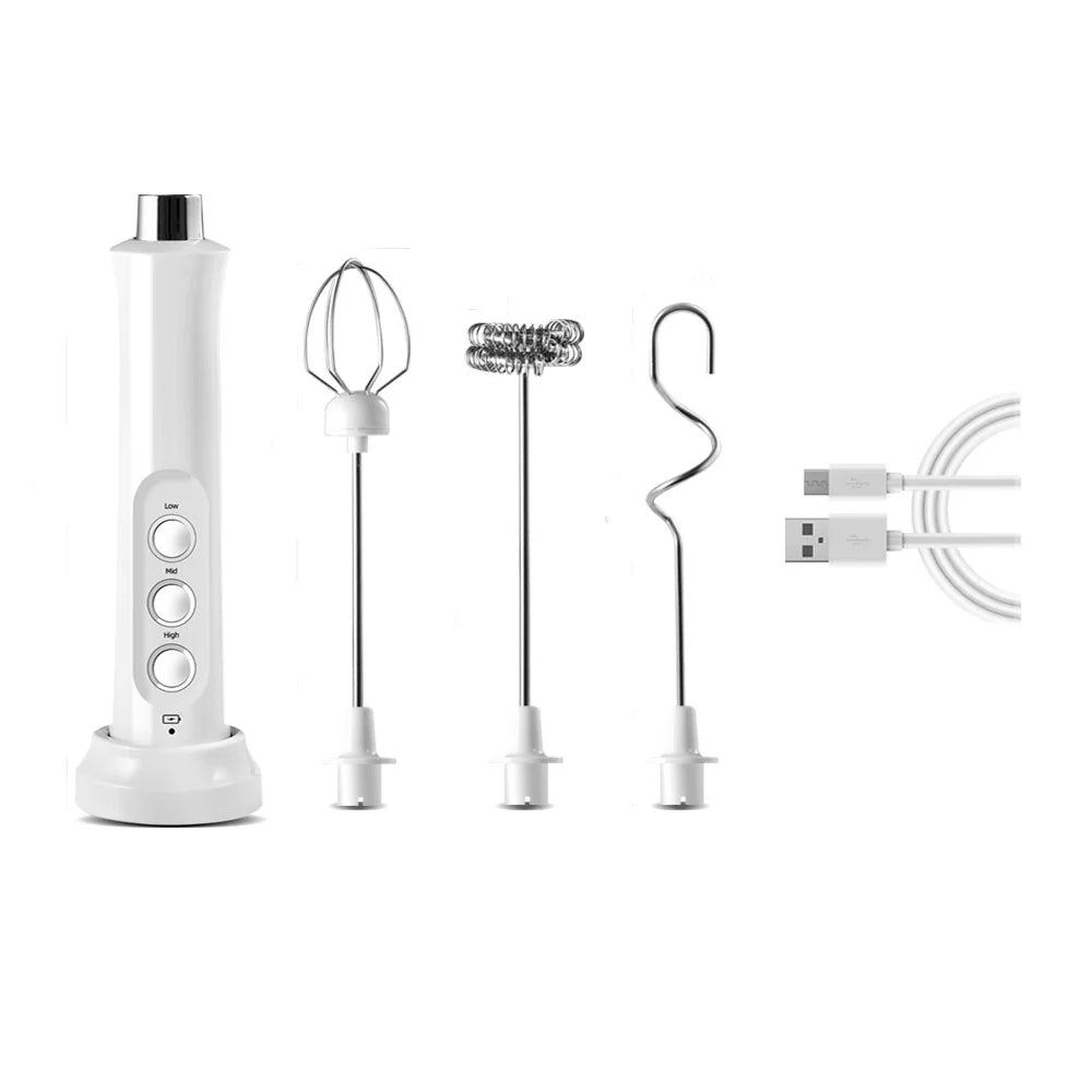 USB Rechargeable Handheld Electric Milk Frother with Stainless Whisk D457