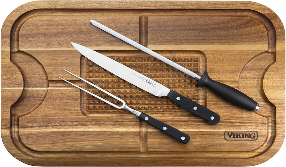 Acacia Carving Board with 3-Piece Carving Set U341834