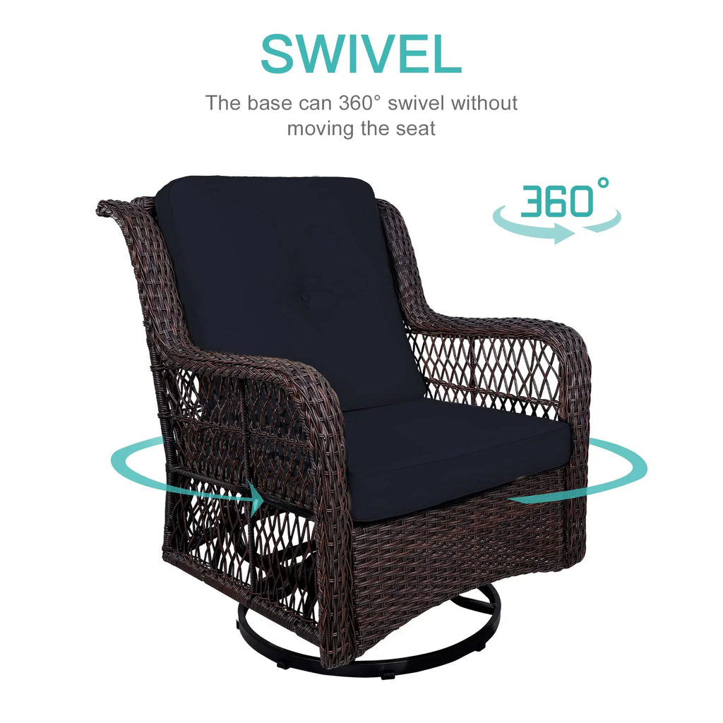 3-Piece Wicker Bistro Set Swivel Rocking Chairs Glass-Top Coffee Table E7671