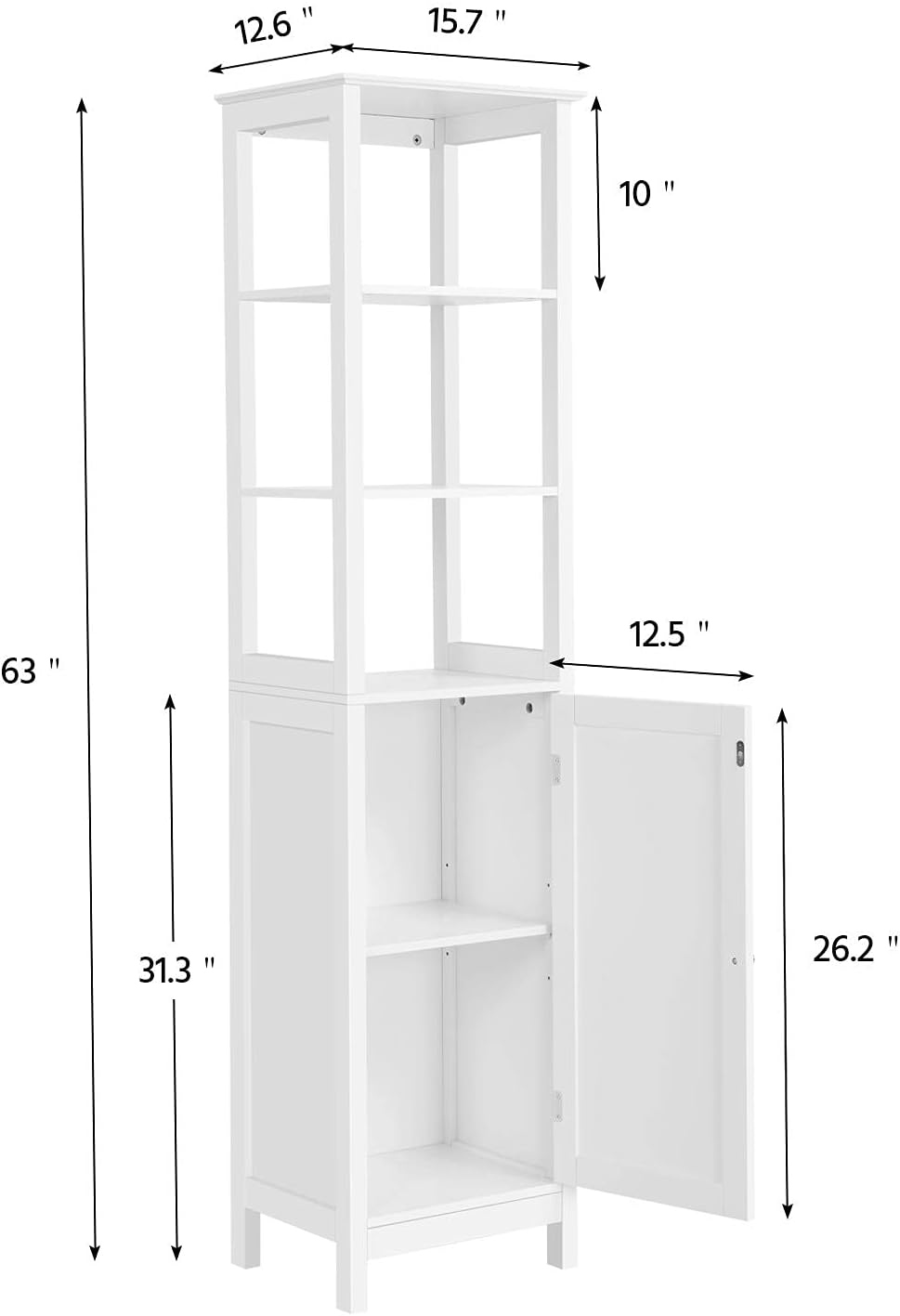 3 Tier Free Standing Wooden Bathroom Storage Cabinet with Adjustable Shelf, White B97040