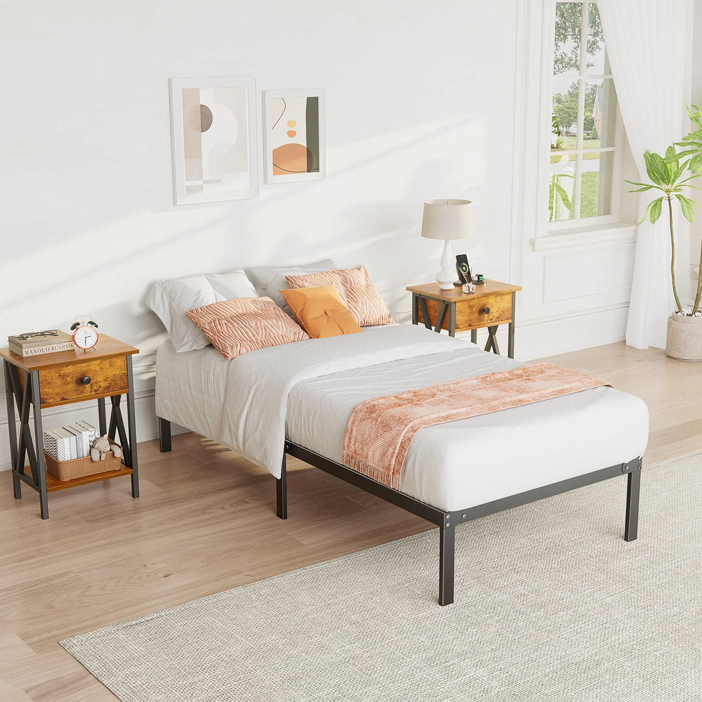 Full Size Heavy Duty Platform Bed Frame with Underbed Storage S3078