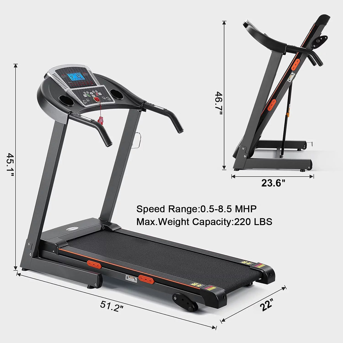 Electric Foldable Treadmill 2.5 HP 3 Levels Incline H400462