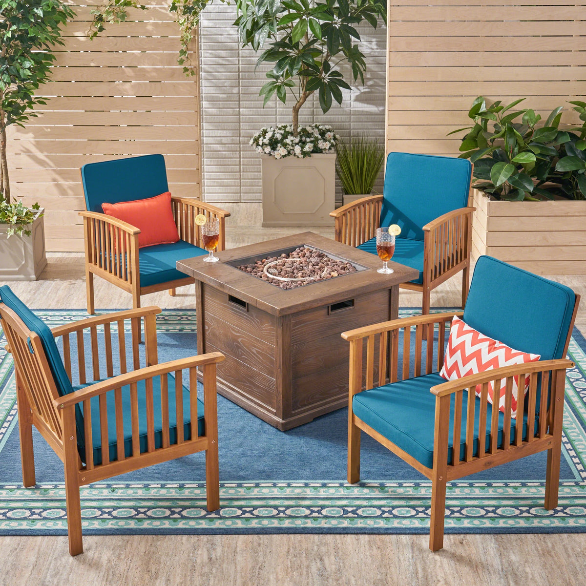 Brown Patina and Dark Teal Acacia Wood Club Chairs M999