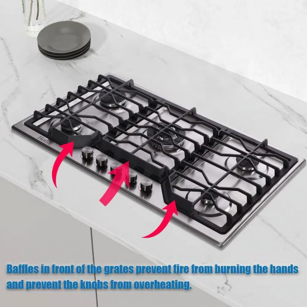 5 Burners 34 inch Gas Cooktop, 36000 BTU Stainless Steel Gas Range Top L137590