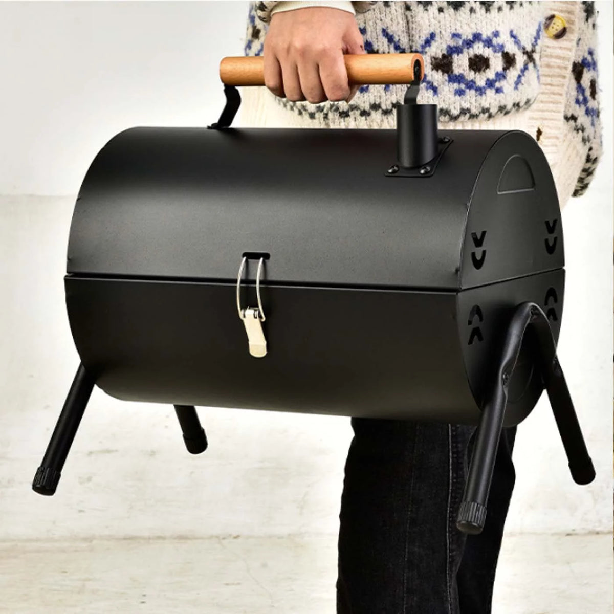 Portable Tabletop Charcoal BBQ Grill Cast Iron Black L63287