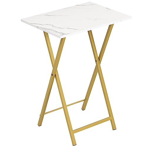 Set of 2 Folding TV Tray Tables, Marble and Gold D6806