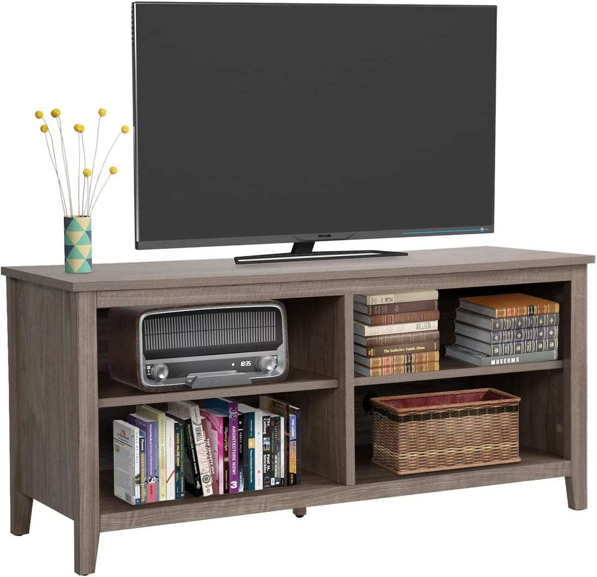 58'' Wood TV Stand with 4-Shelf Storage Y718