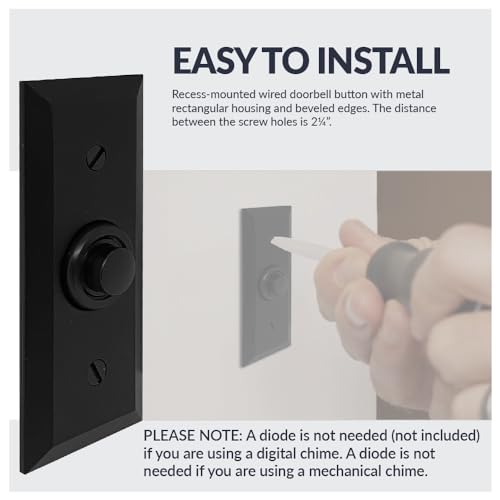 Black Rectangular Wired Metal Doorbell Button H276861