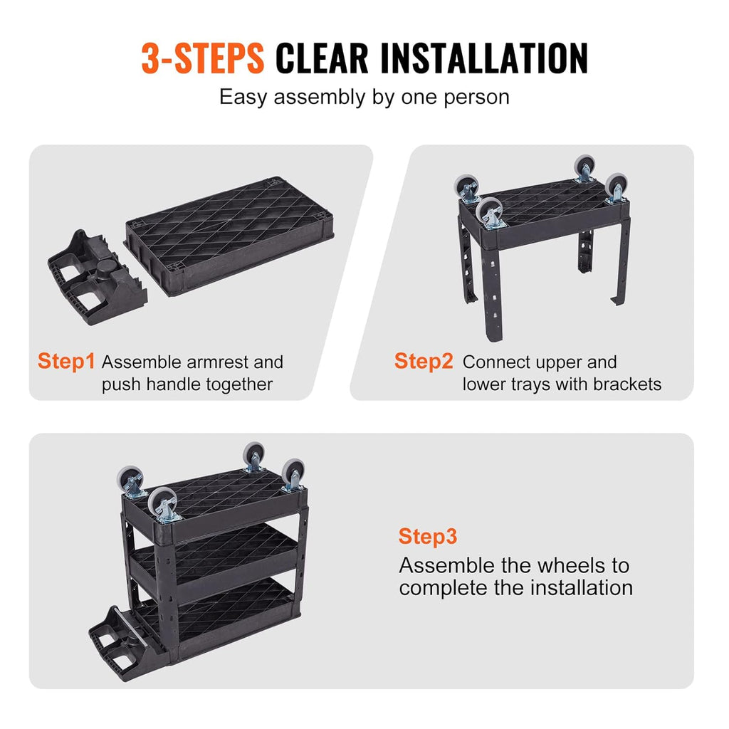 Black 3 Shelf Heavy Duty Utility Cart with Swivel Wheels U379960
