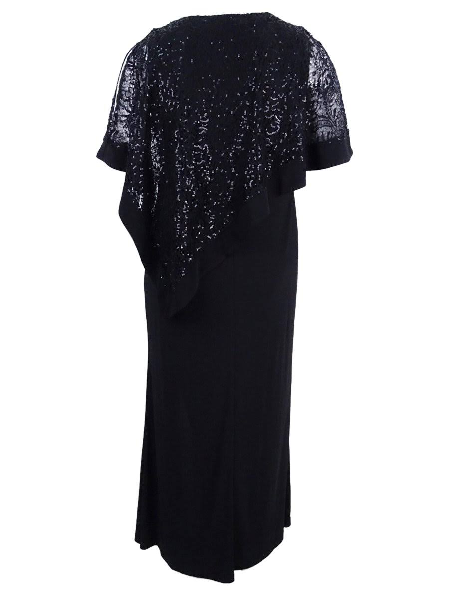 Black Sequined Lace Cape Gown H925