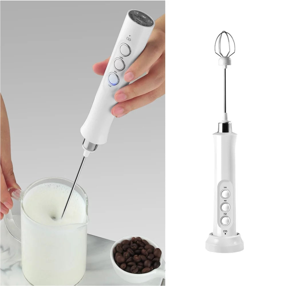 USB Rechargeable Handheld Electric Milk Frother with Stainless Whisk D457