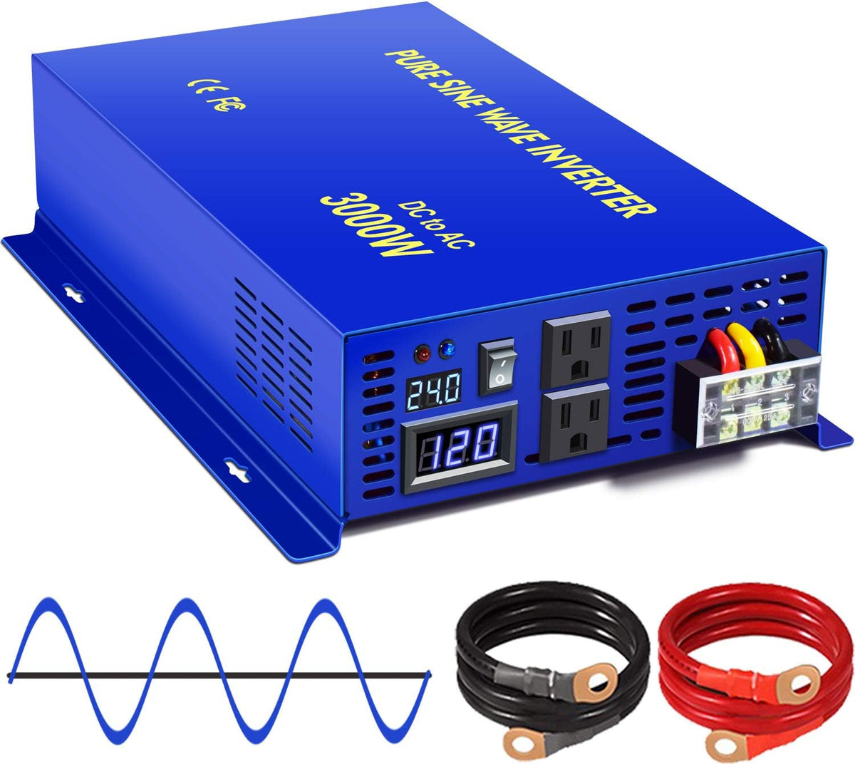 3000W Pure Sine Wave Power Inverter 24V DC to 110V 120V AC N861