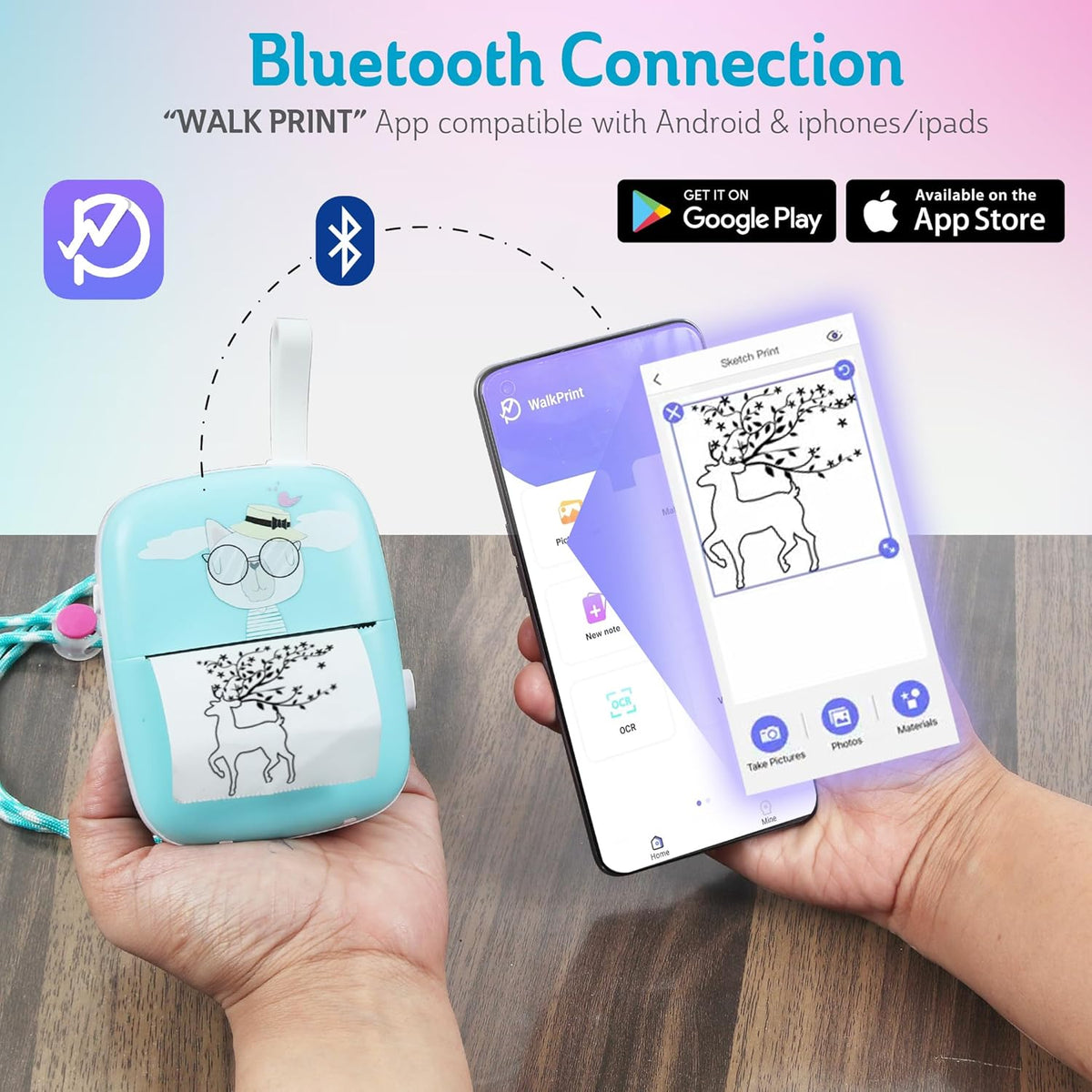 Portable Bluetooth Thermal Sticker Printer (Blue) L40776