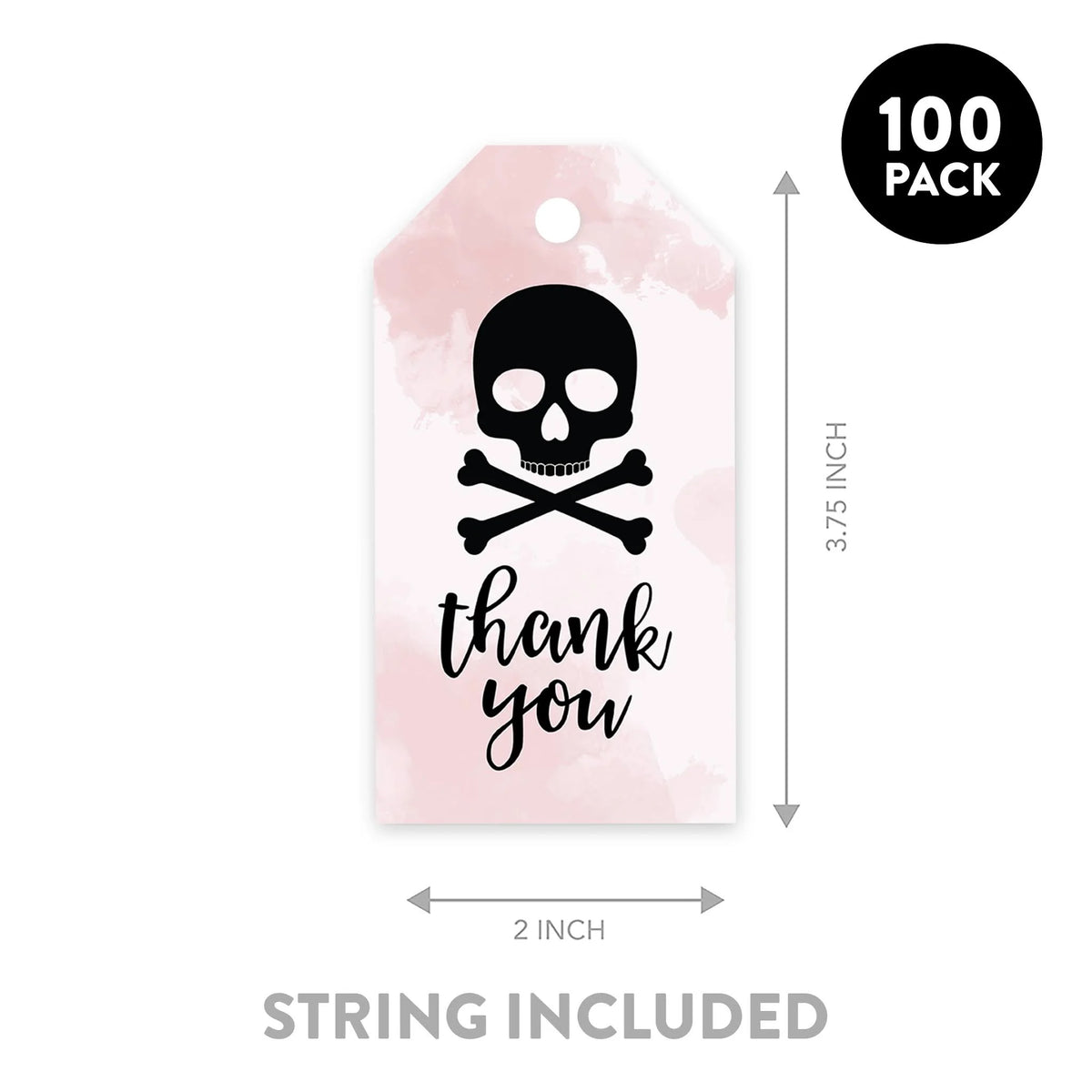 100-Pk Skull Gift Tags With String, 2 x 3.75 inch F77712