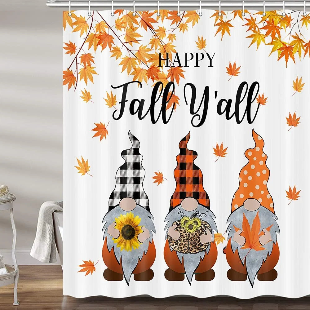 Fall Gnomes Fabric Shower Curtain Set with Hooks 72X72" A531909
