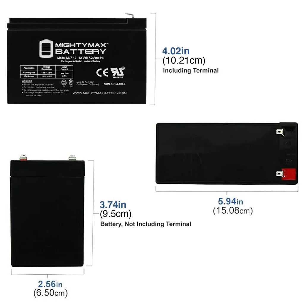 12 Volt 7ah Rechargeable Battery with F1 Terminals F9391