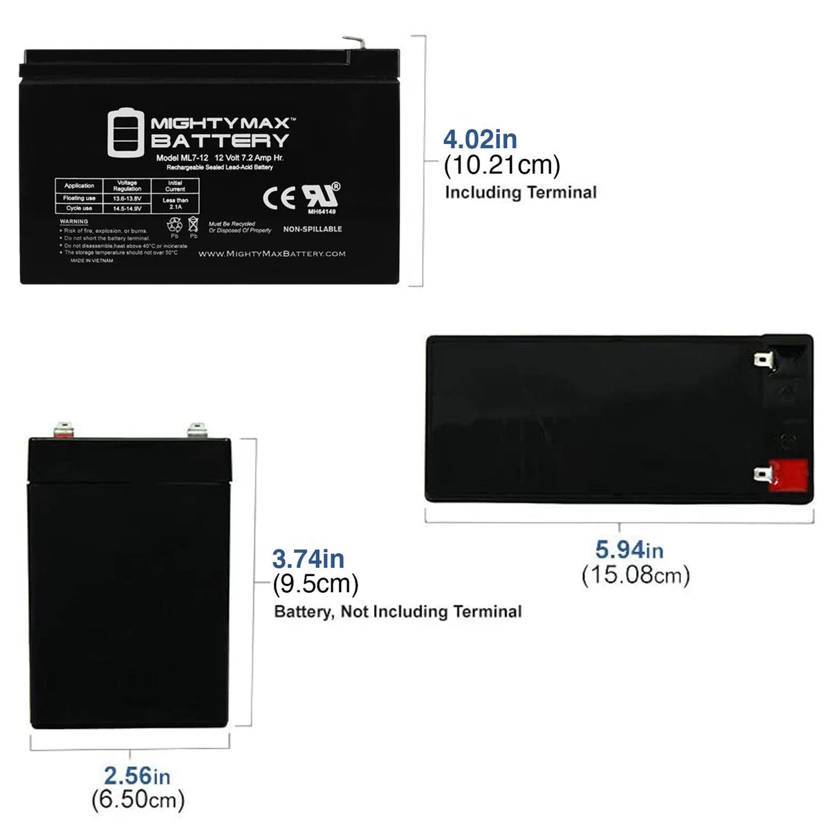 12 Volt 7ah Rechargeable Battery with F1 Terminals F9391