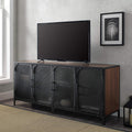 Rustic Oak Metal Mesh Double Door Rolling Bar Cabinet K5428