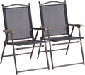 Set of 2 Brown Folding Sling Chairs with Armrest C7307