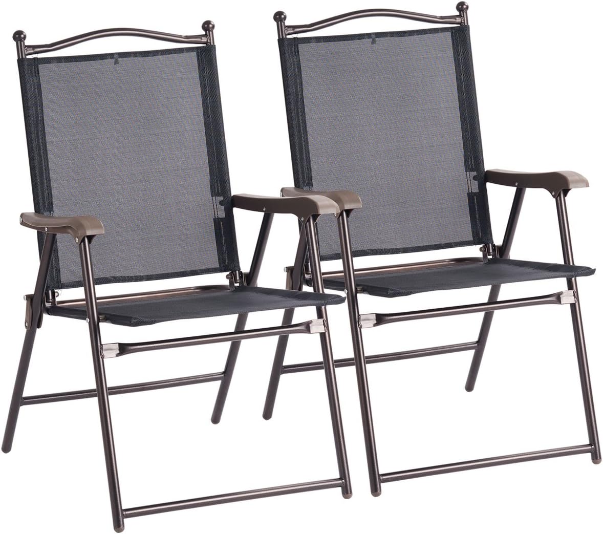Set of 2 Brown Folding Sling Chairs with Armrest C7307