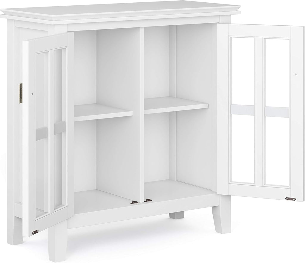 White 30 inch Wide Low Storage Cabinet with 2 Tempered Glass Doors P302