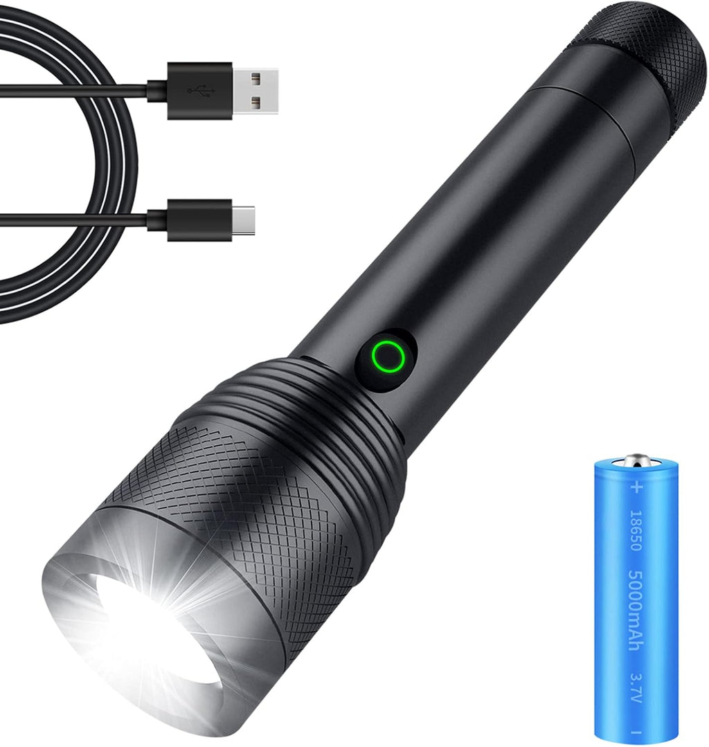 Rechargeable LED Flashlights, 100000 High Lumens Super Bright Tactical Flashlights with Battery Included, 20W Powerful Flashlights with 5 Light Modes, Waterproof Y92997