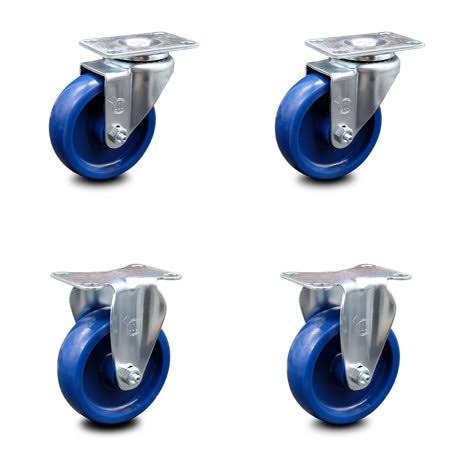 4 inch Solid Polyurethane Swivel Top Plate Caster Set with 2 Rigid S50071