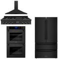 48 In. 4-Piece Appliance Package with Rangetop, Range Hood, Refrigerator, and Double Wall Oven in Black Stainless Steel H81253