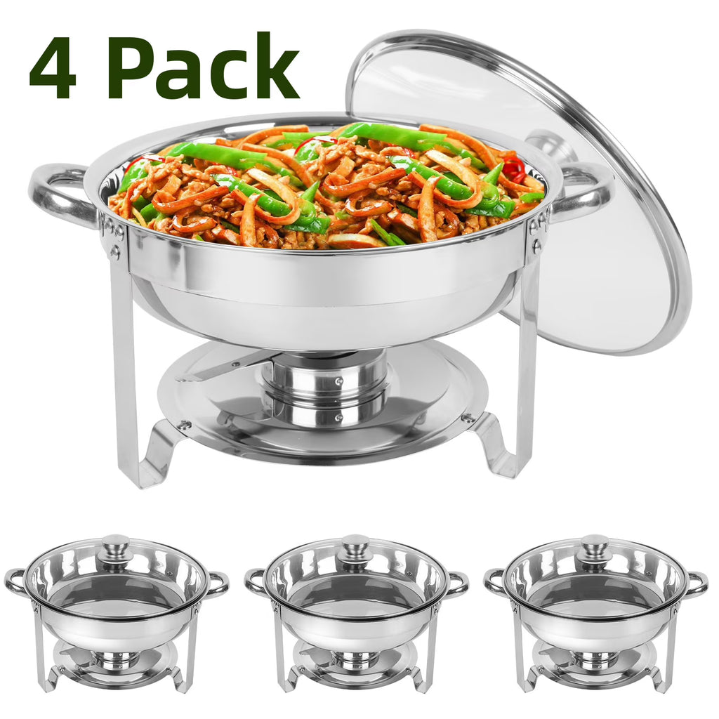 5Qt 4 Packs Stainless Steel Chafing Dish Set with Glass Lid E27190