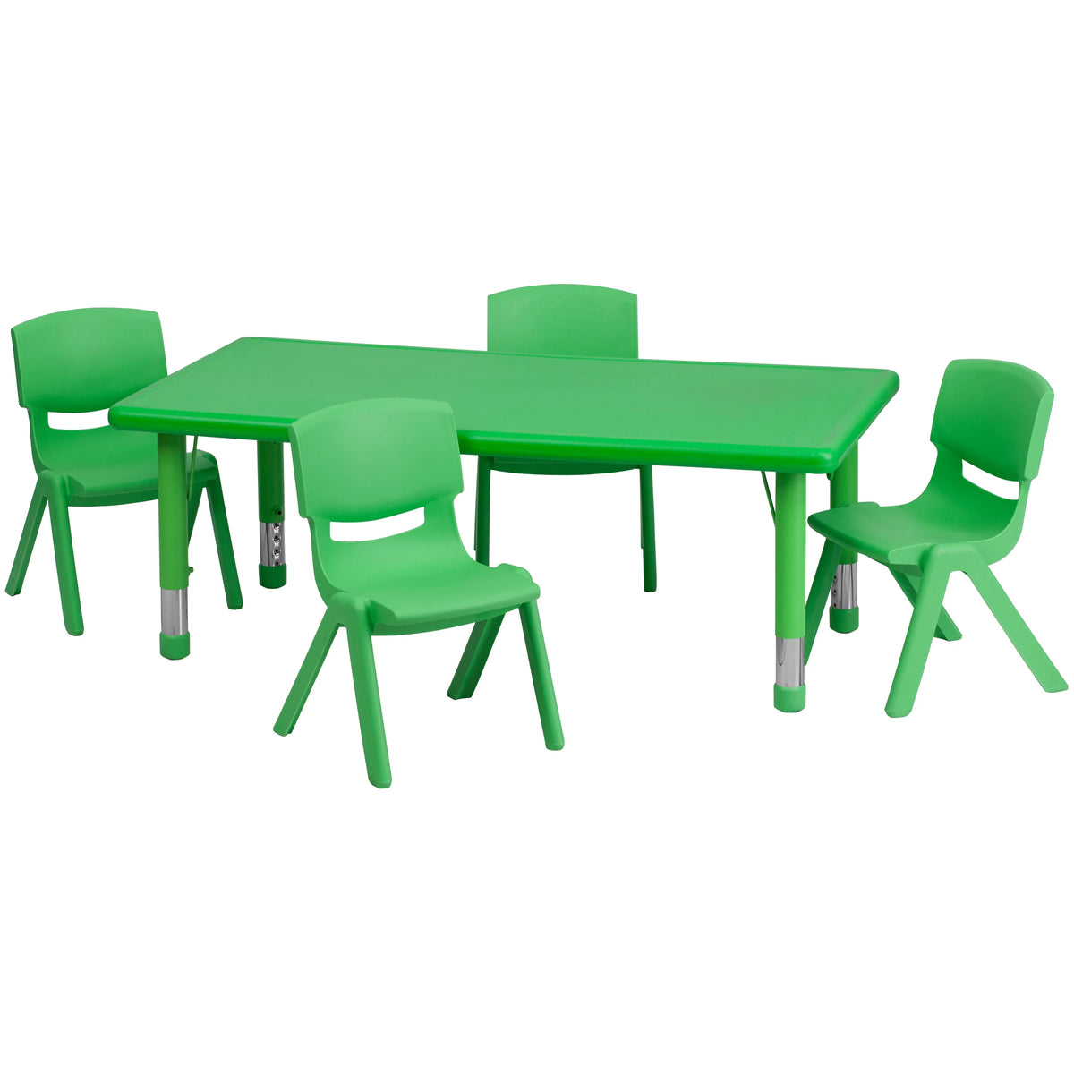 Green Plastic Height Adjustable Activity Table Set with 4 Chairs Y613