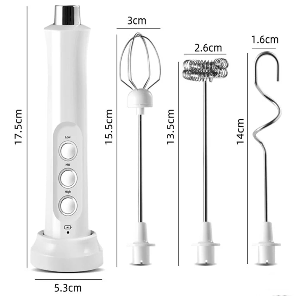 USB Rechargeable Handheld Electric Milk Frother with Stainless Whisk D457