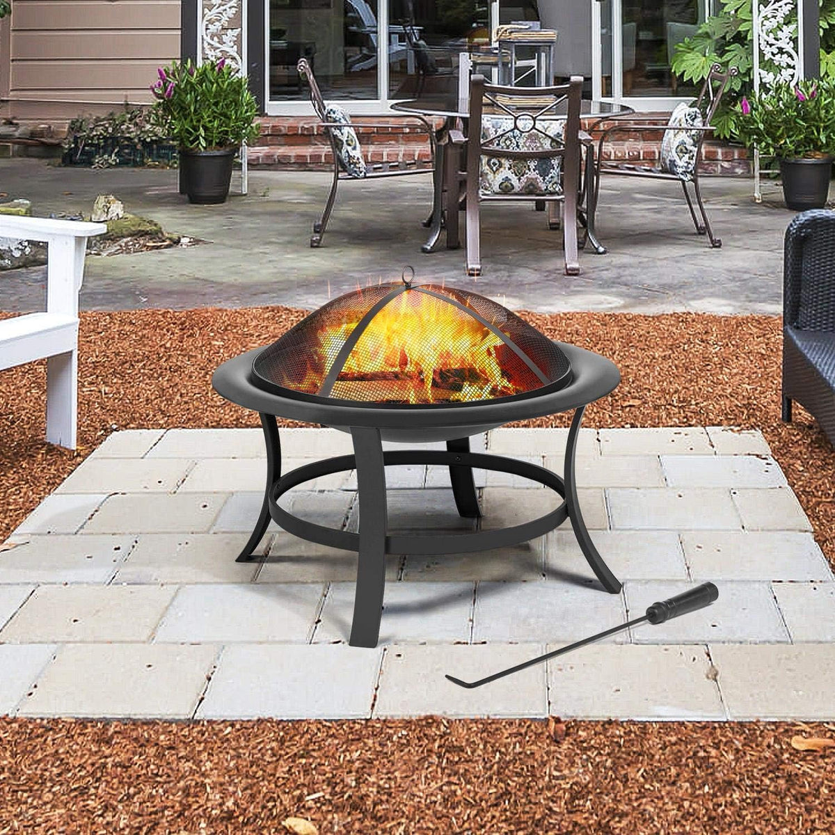 29'' Wood Burning Fire Pit with Grate & Spark Screen Cover O3750