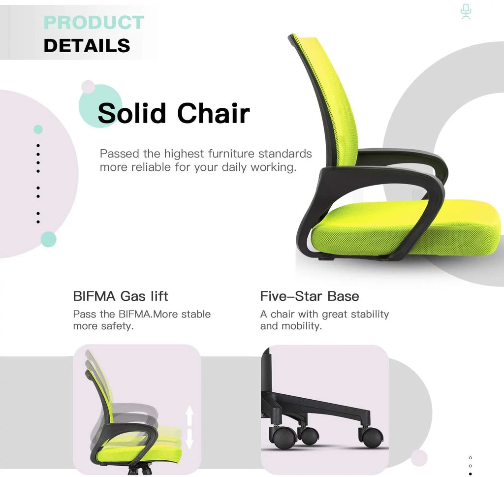 Green Mesh Ergonomic Office Chair with Lumbar Support and Armrest X6809