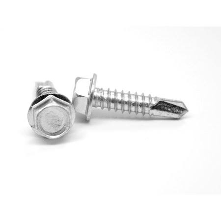 12-14 x 4 inch Self Drilling Screw Hex Washer Head Low Carbon Steel Zinc Plated Pk 100 T424