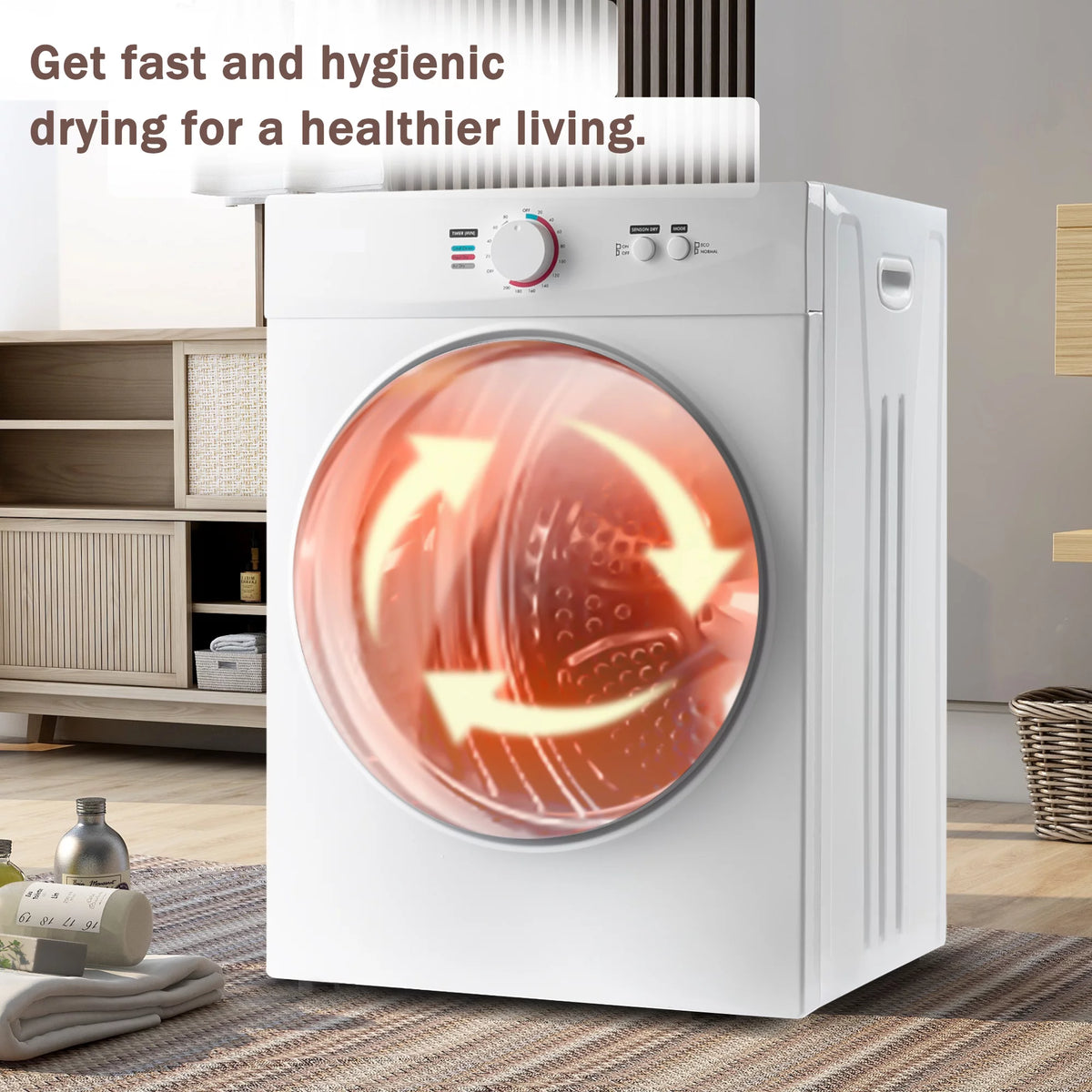 1020W 1.41cu ft Portable Front Load Electric Clothes Dryer with Stainless Steel Tub L344
