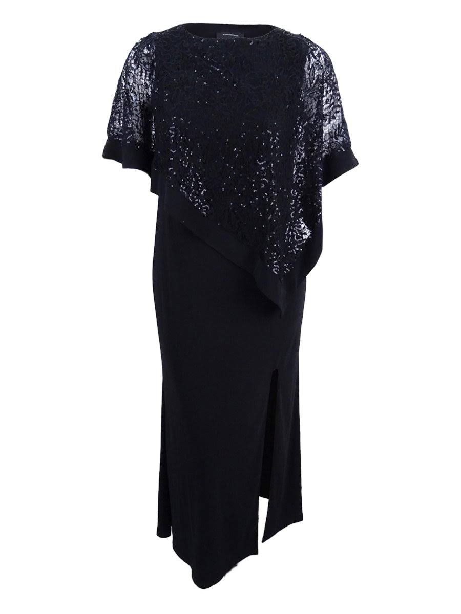 Black Sequined Lace Cape Gown H925
