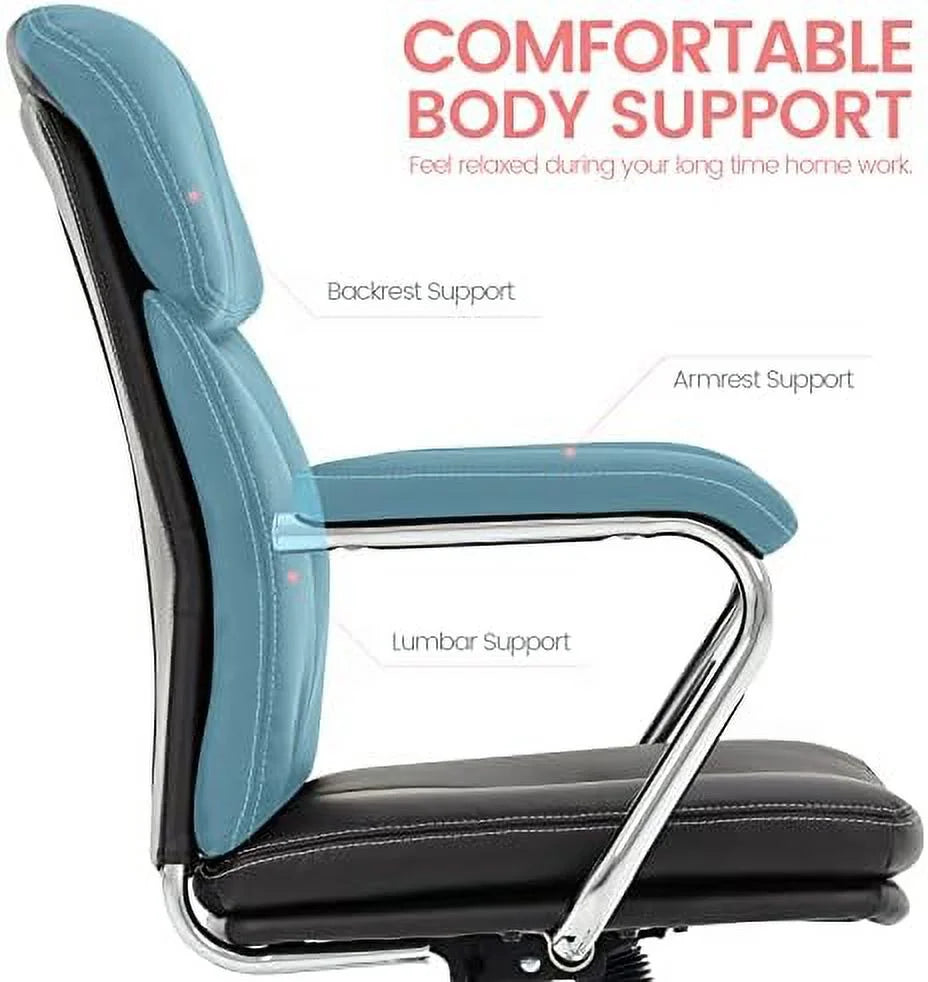Black Upholstered Mid-Back PU Leather Office Chair with Arms B956